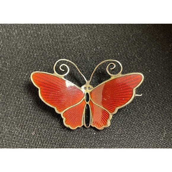 Vintage D-A David Andersen Norway Red Sterling 925 Silver Butterfly Pin Brooch - Picture 1 of 14